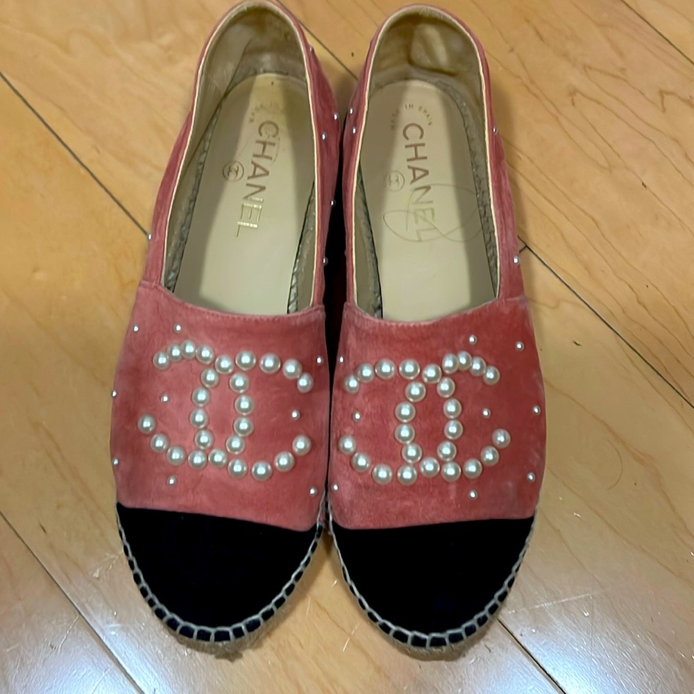 Chanel Suede CC Espadrilles with pearl embellishment